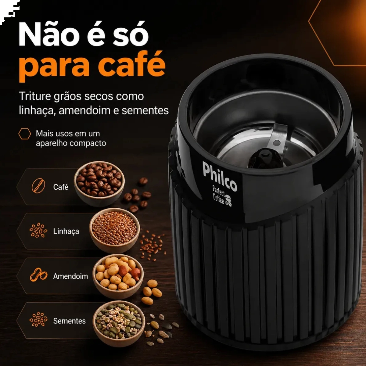 MOEDOR DE CAFE PERFECT COFEE 45G 160W PHILCO 127V PRETO 