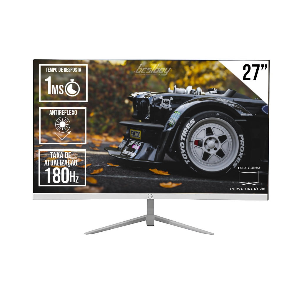 MONITOR CURVO LED GAMER BRAZILPC 27" FULL HD 180HZ BRANCO