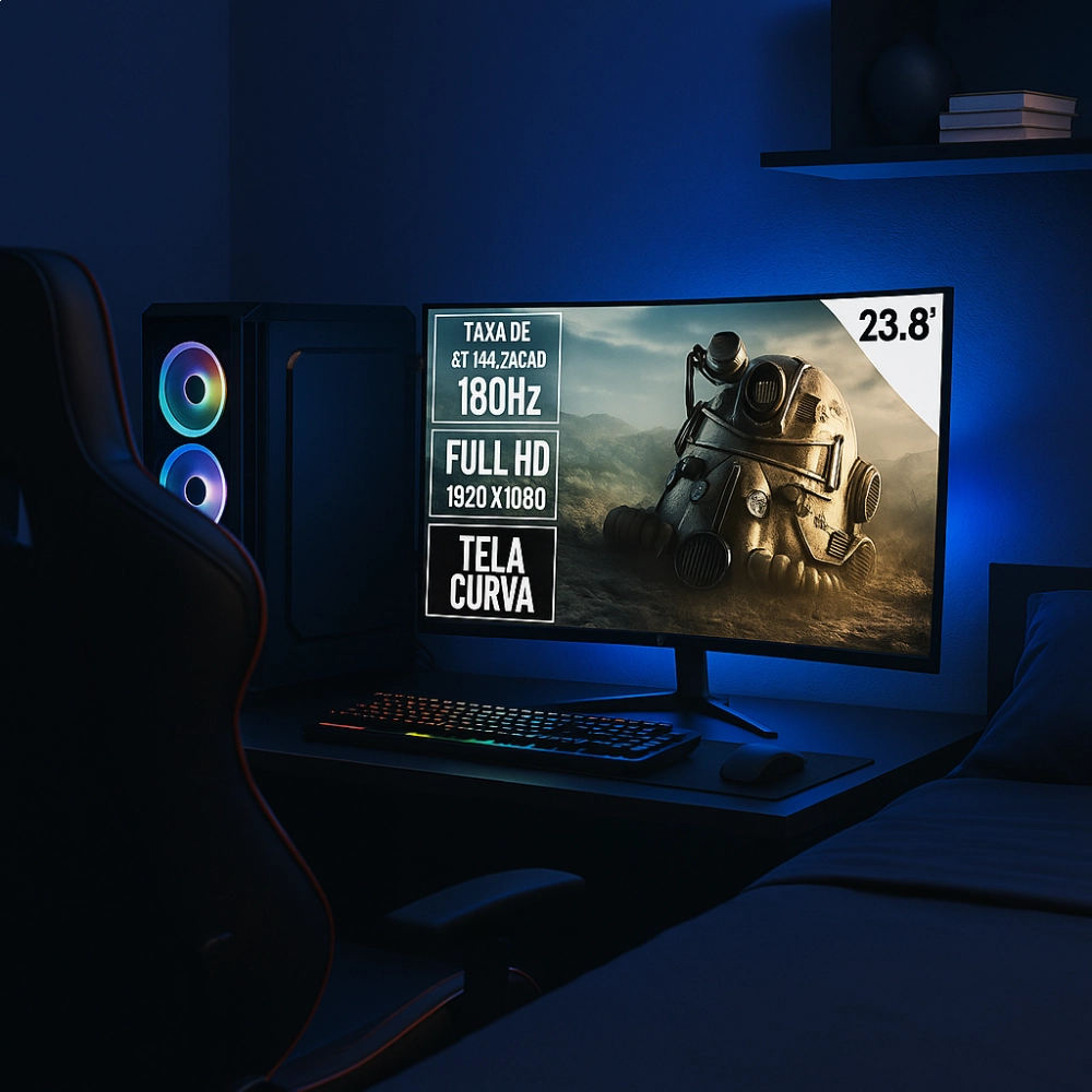 MONITOR GAMER BRAZILPC 23.8 FullHD 180Hz CURVO R1500 PRETO 24R15 WIDESCREEN