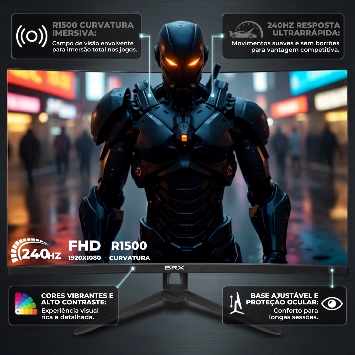 MONITOR GAMER BRX 27 CURVO 240HZ FRAMELESS DP HDMI LED PRETO MONITOR GAMER BRX 27 CURVO 240HZ FRAMELESS DP HDMI LED PRETO