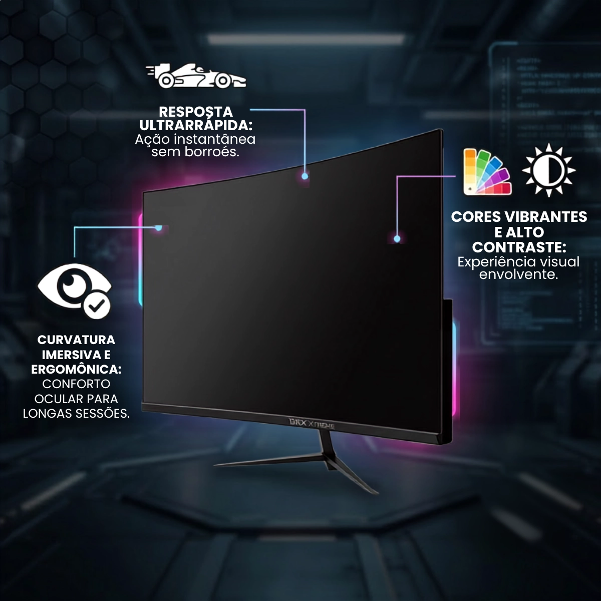 MONITOR GAMER LED BRX 24 FHD 1080P 185HZ CURVO HDMI/DP VA PRETO MONITOR GAMER LED BRX 24 FHD 1080P 185HZ CURVO HDMI/DP VA PRETO