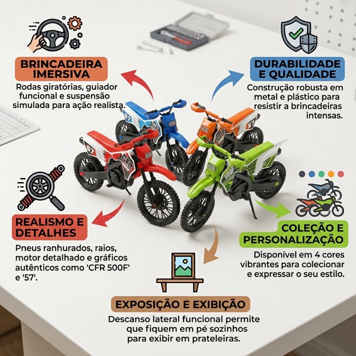 MOTO BRINQUEDO TRILHEIRO INFANTIL GRANDE 36CM CORES SORTIDAS MOTO BRINQUEDO TRILHEIRO INFANTIL GRANDE 36CM CORES SORTIDAS