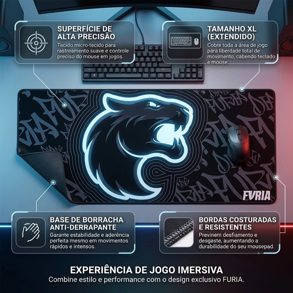 MOUSEPAD GAMER FALLEN PANTERA PRO FURIA GRANDE 90X40CM MOUSEPAD GAMER FALLEN PANTERA PRO FURIA GRANDE 90X40CM