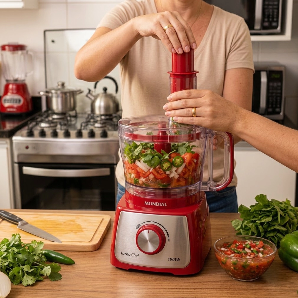 MULTI PROCESSADOR TURBO CHEF MONDIAL RED 1000W 4 ACESSÓRIOS 127V MULTI PROCESSADOR TURBO CHEF MONDIAL RED 1000W 4 ACESSÓRIOS 127V