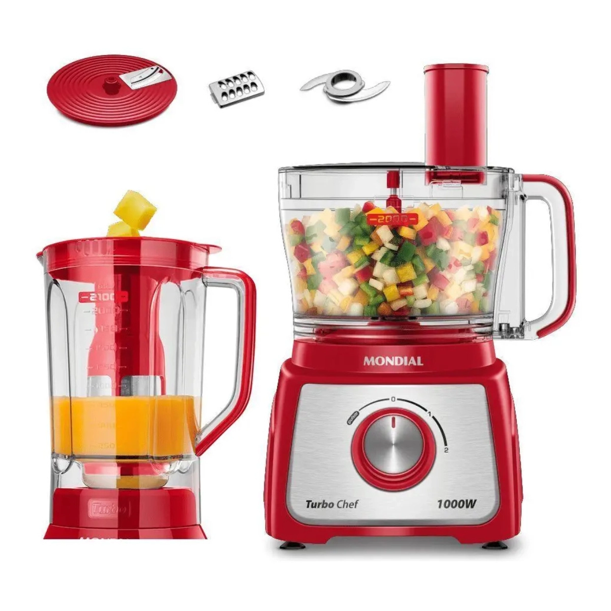 MULTI PROCESSADOR TURBO CHEF MONDIAL RED 1000W 4 ACESSÓRIOS 127V