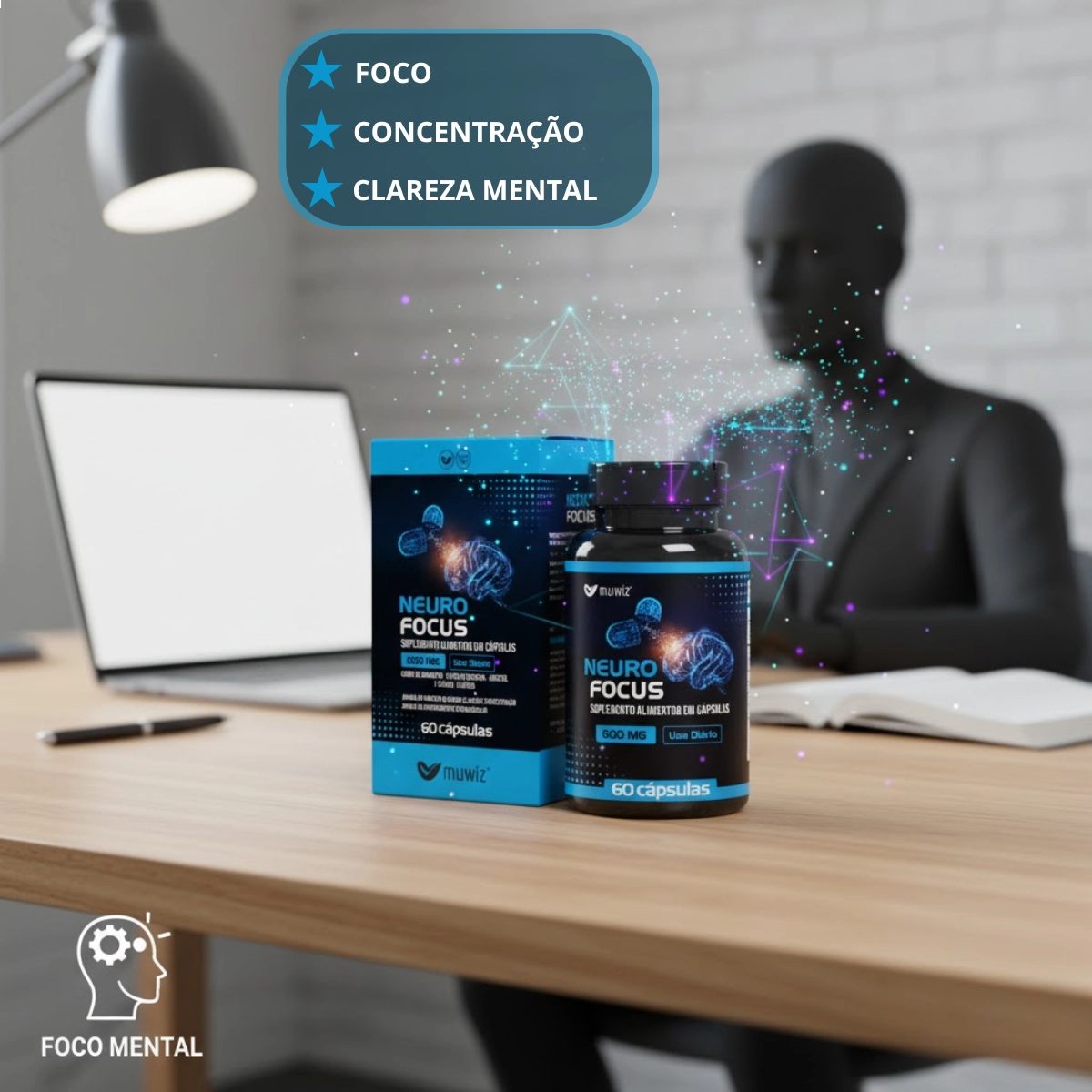 NEURO FOCUS 600MG COM 60 CAPSULAS - SUPLEMENTO ALIMENTAR PARA FOCO