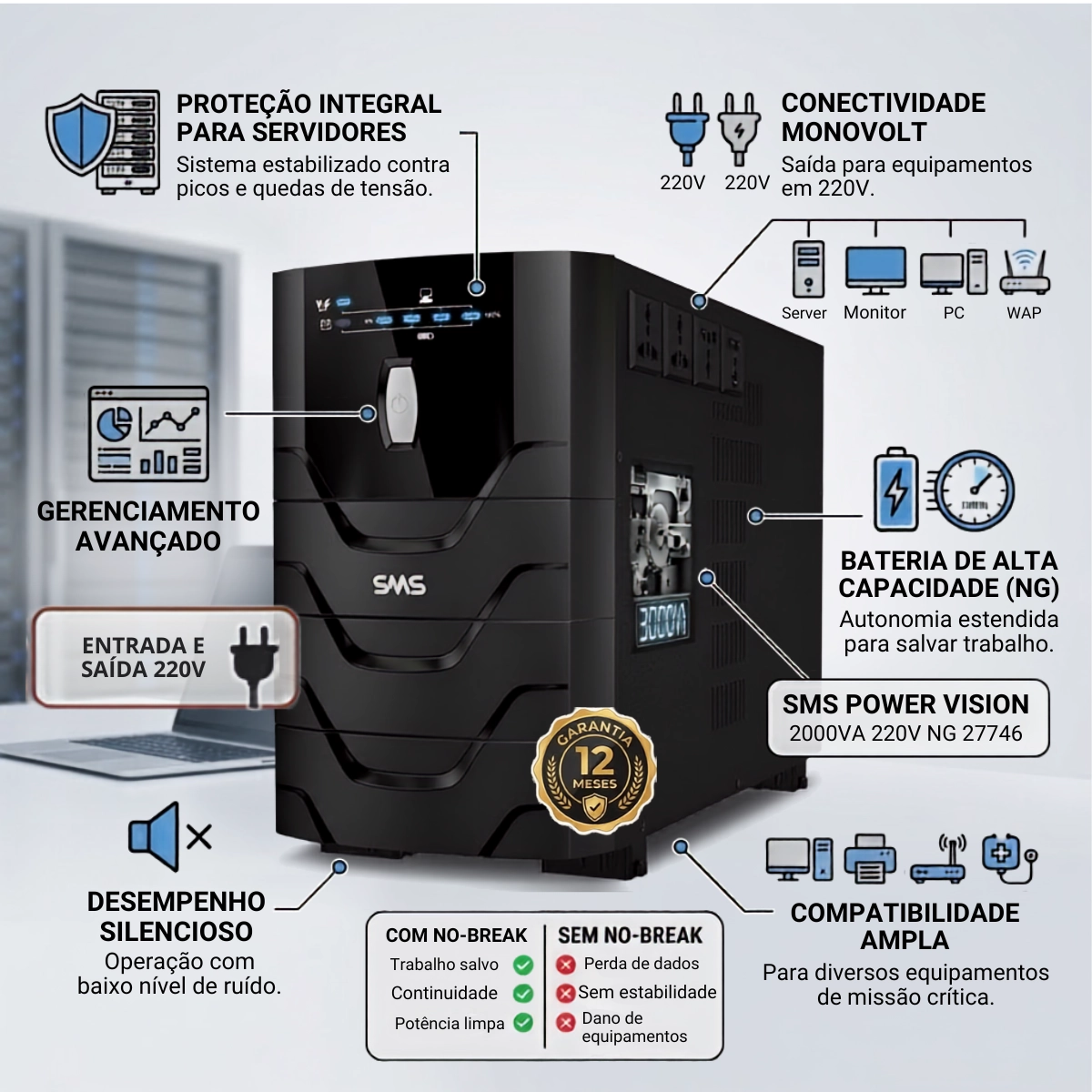 NOBREAK SMS POWER VISION NG 2200VA MONOVOLT 220V NOBREAK SMS POWER VISION NG 2200VA MONOVOLT 220V