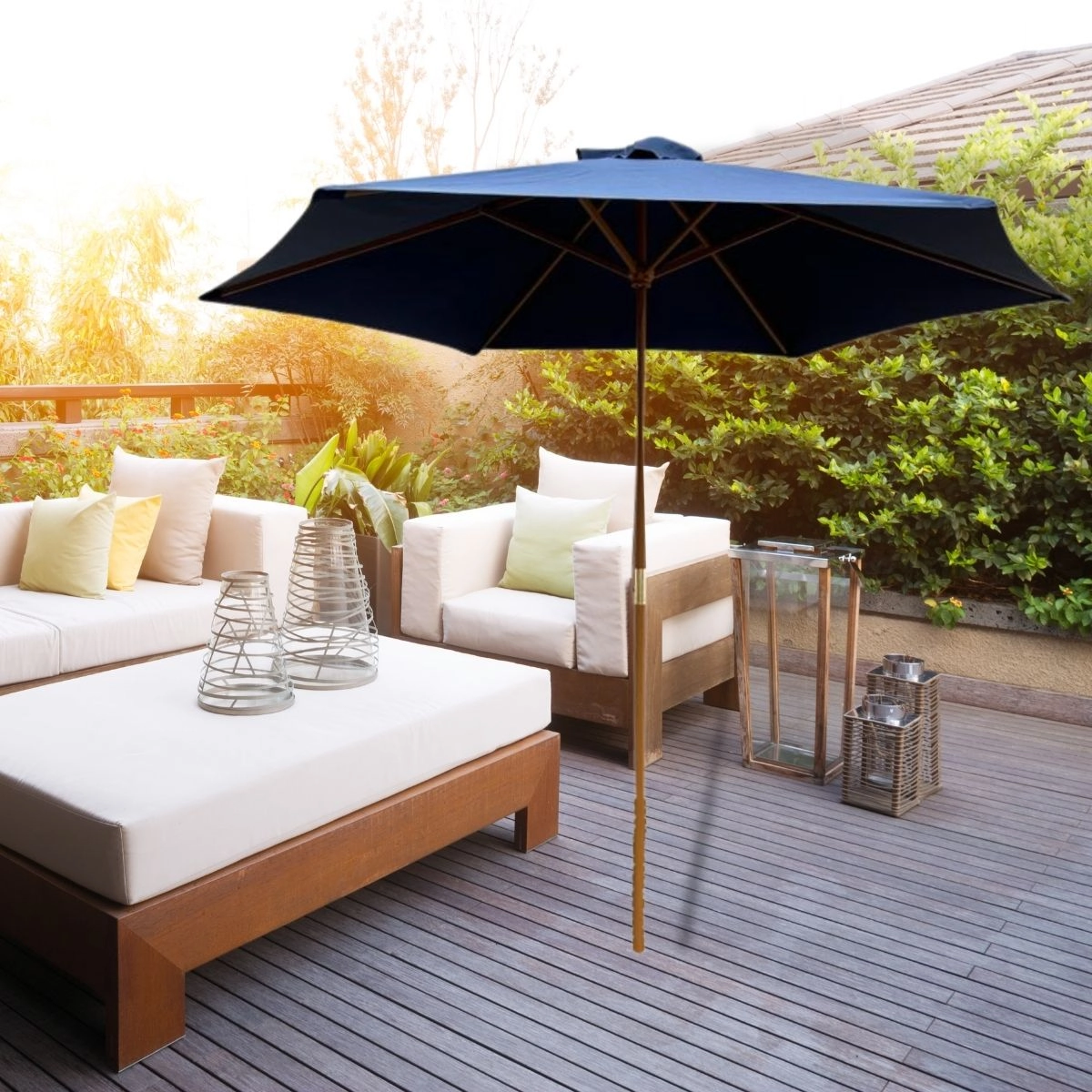 OMBRELONE CENTRAL AZUL 3,0 M IMPORTWAY MADEIRA IMPERMEÁVEL