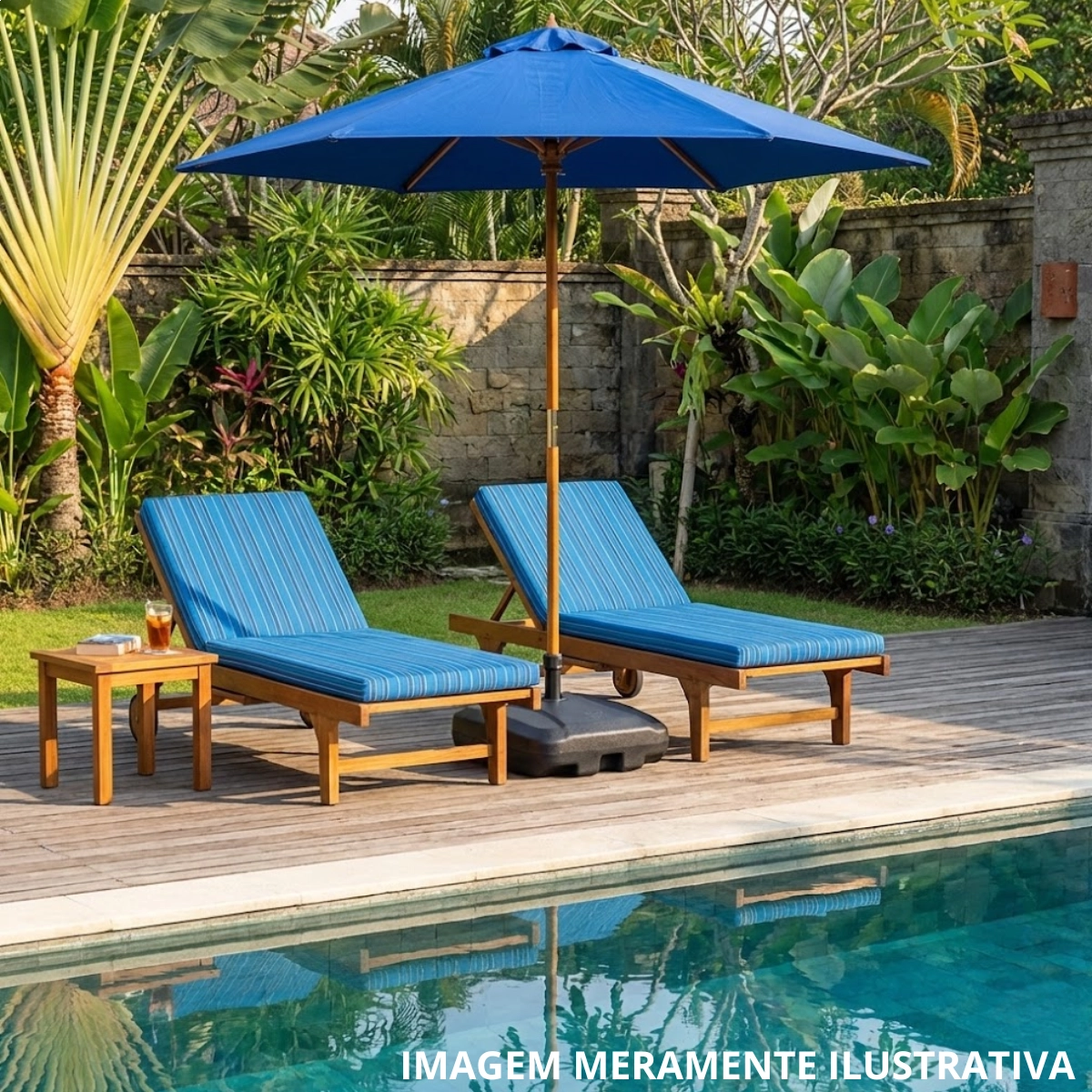 OMBRELONE CENTRAL EM MADEIRA COM BASE IMPORTWAY 3,00M AZUL