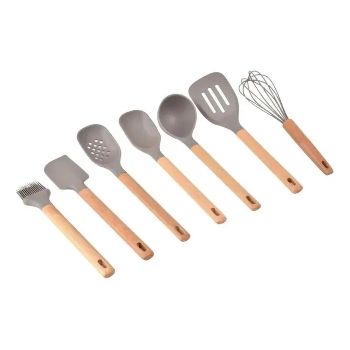Organizador de Utensílios de Madeira em Silicone 6 Peças Cinza Kenya