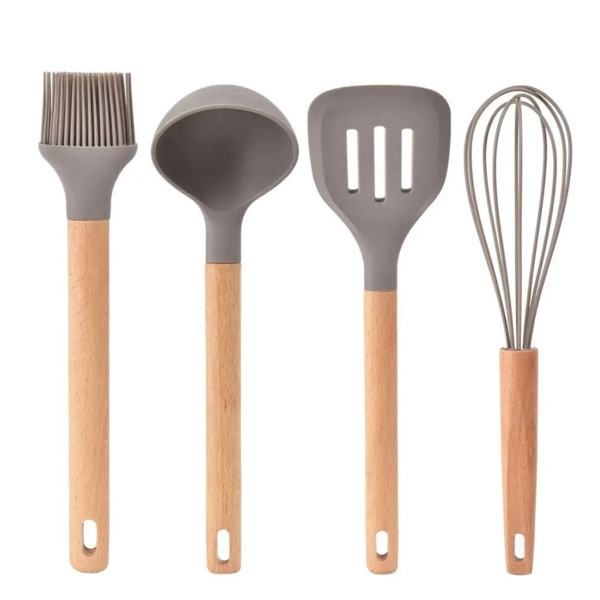 Organizador de Utensílios de Madeira em Silicone 6 Peças Cinza Kenya