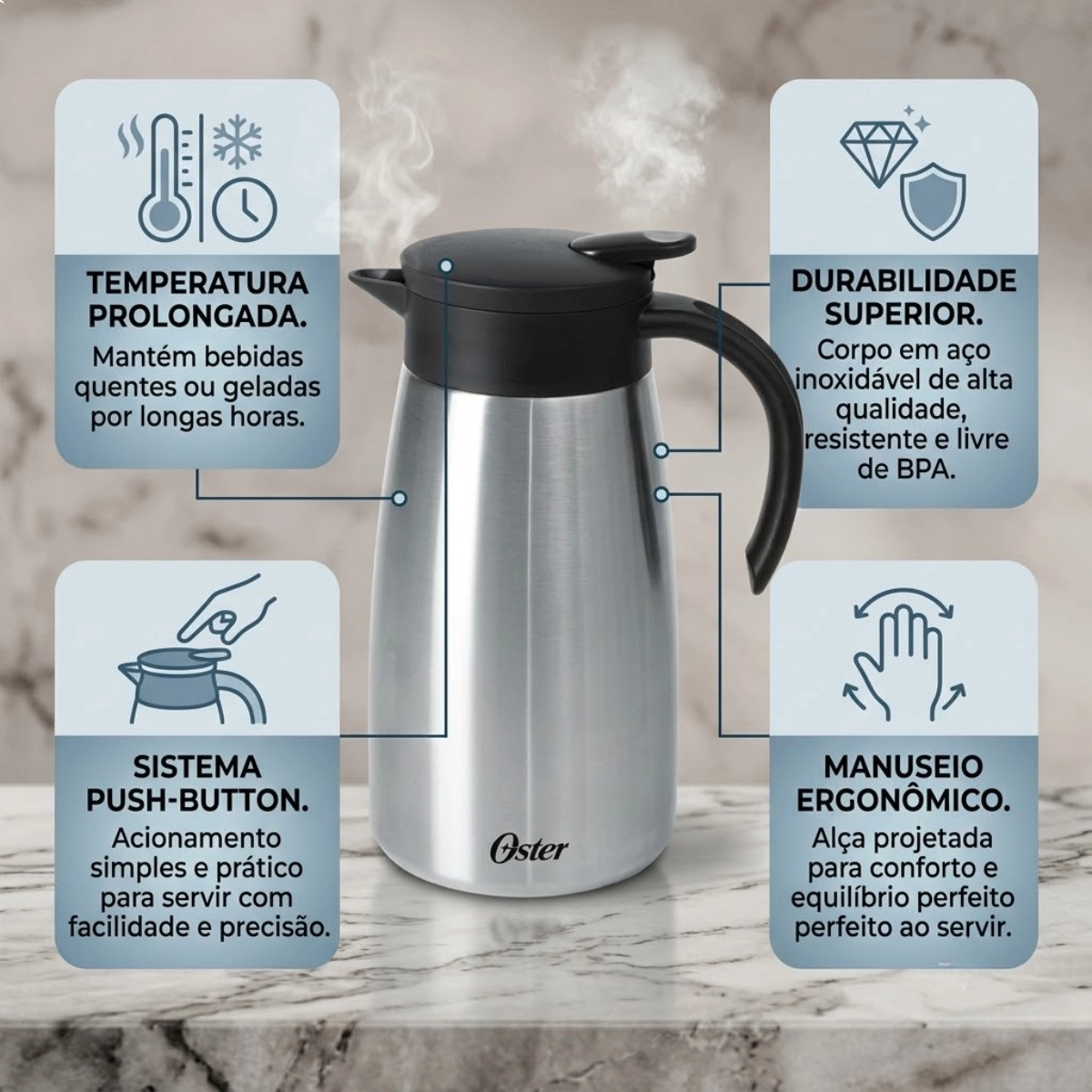 Oster Garrafa Termica em Aco Inoxidavel 1000ml Casselbeck - Corpo e Capsula em Aco Inoxidavel e Tamp Oster Garrafa Termica em Aco Inoxidavel 1000ml Casselbeck - Corpo e Capsula em Aco Inoxidavel e Tamp
