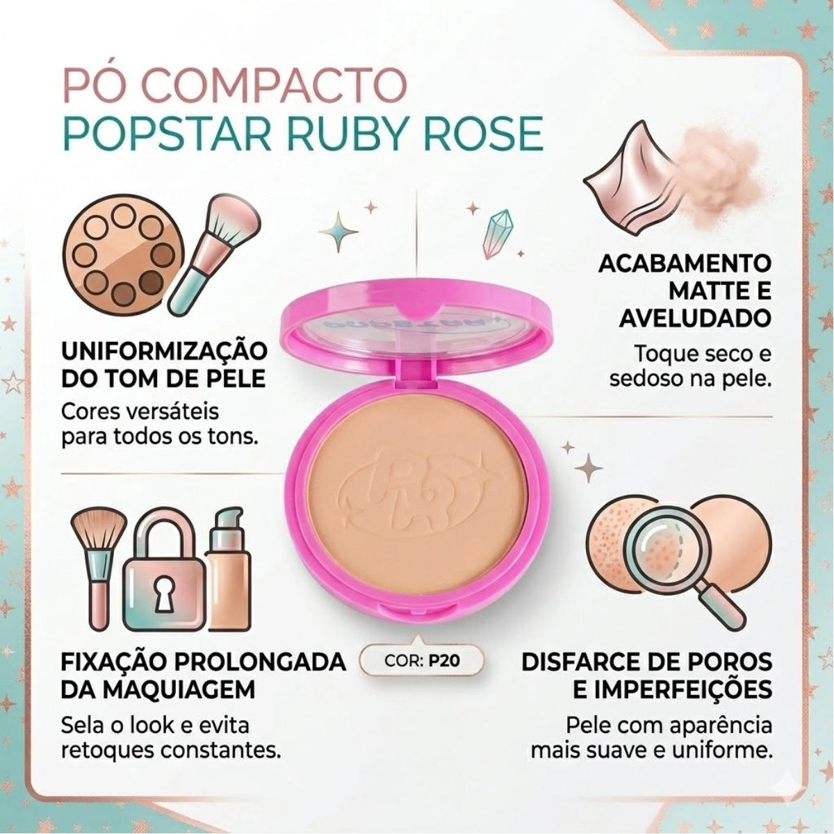 PÓ COMPACTO FACIAL FANCY FACE POPSTAR RUBY ROSE P20 PÓ COMPACTO FACIAL FANCY FACE POPSTAR RUBY ROSE P20