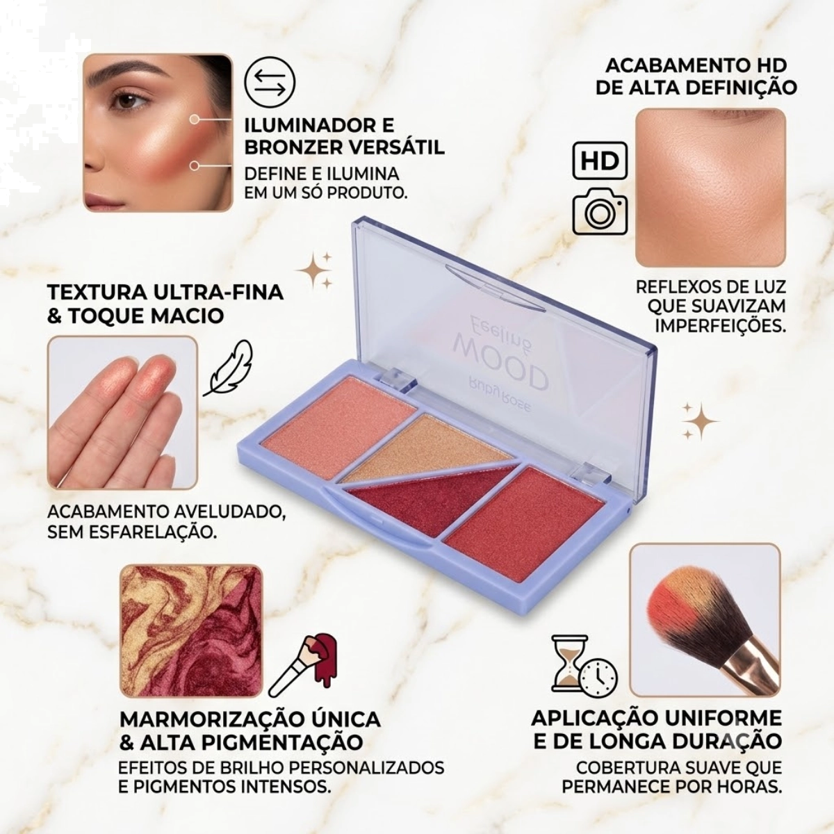 PALETA DE ILUMINADOR FEELS MOOD ALTA PIGMENTAÇÃO TOM HB75302RR RUBY ROSE PALETA DE ILUMINADOR FEELS MOOD ALTA PIGMENTAÇÃO TOM HB75302RR RUBY ROSE