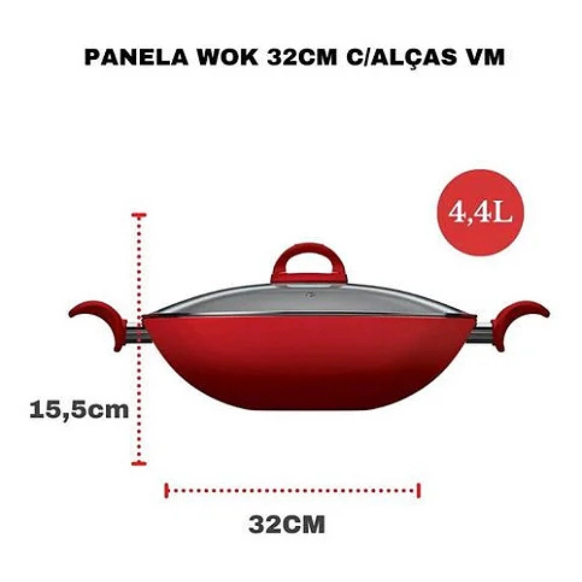 PANELA ANTIADERENTE COM ALÇAS WOK INTENSE 32CM EURO HOME VERMELHO