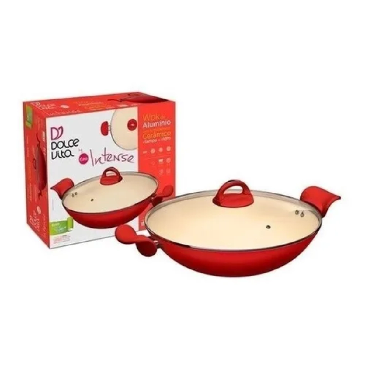 PANELA ANTIADERENTE COM ALÇAS WOK INTENSE 32CM EURO HOME VERMELHO