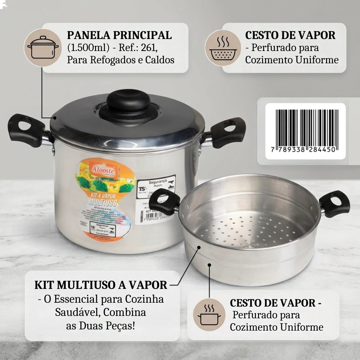 PANELA DE COZIMENTO A VAPOR DE ALUMÍNIO ALOESTE 1,5 LITROS PANELA DE COZIMENTO A VAPOR DE ALUMÍNIO ALOESTE 1,5 LITROS