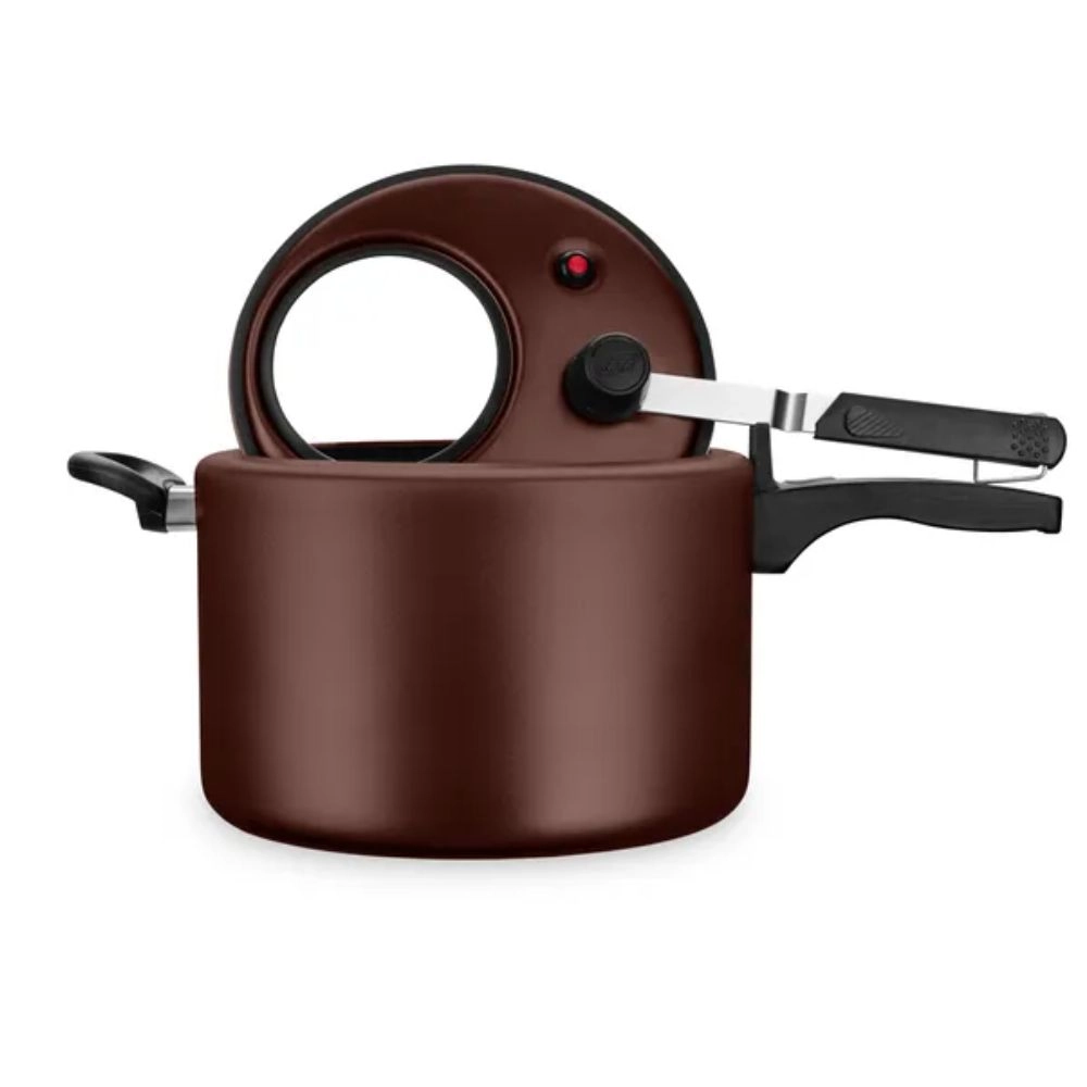 Panela De Pressão Antiaderente Cor Chocolate Com Visor 6,0L MTA