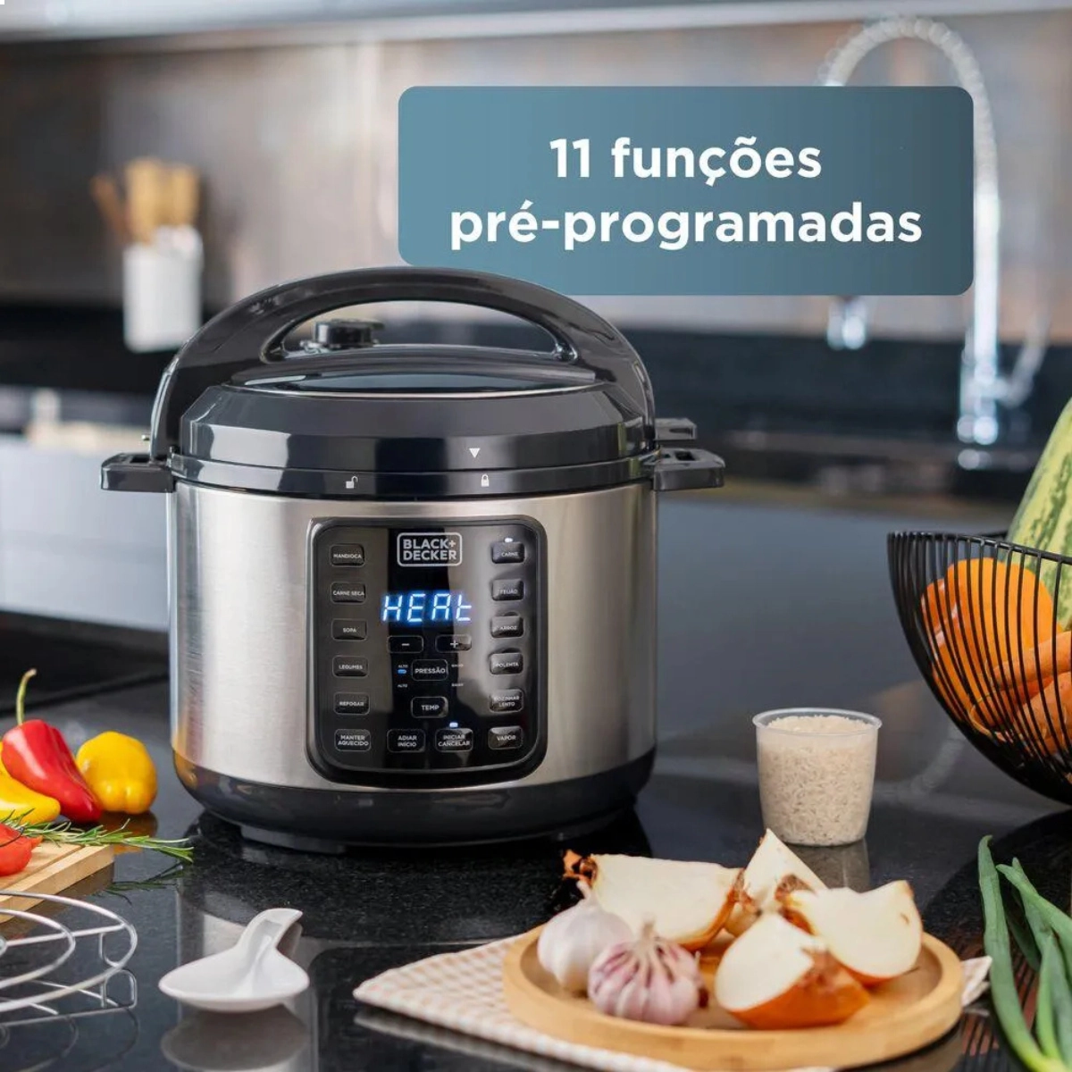 PANELA DE PRESSÃO ELÉTRICA 11 PROGRAMAS PP900G 5L 127V BLACK+DECKER