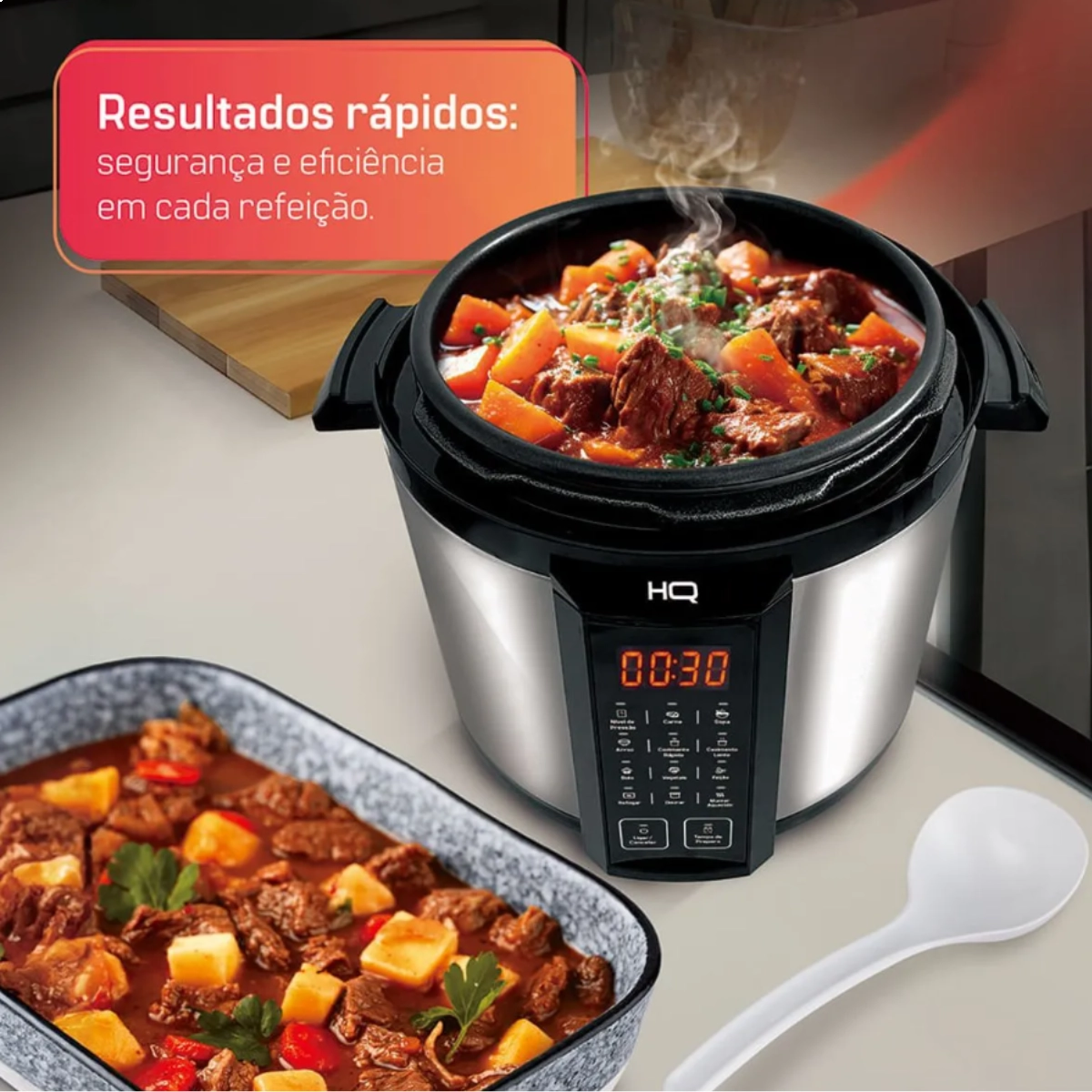 Panela de Pressão Elétrica Digital Hq 5 Litros Inox, Multifuncional, 127v  Rápida, Segura e Prática