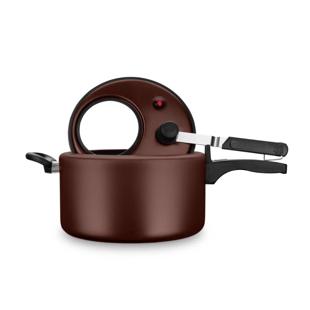 Panela de Pressao Cor Chocolate Fechamentointerno com Visor de Vidro Grande N.20 /3,0L - de Aluminio Panela de Pressao Cor Chocolate Fechamentointerno com Visor de Vidro Grande N.20 /3,0L - de Aluminio
