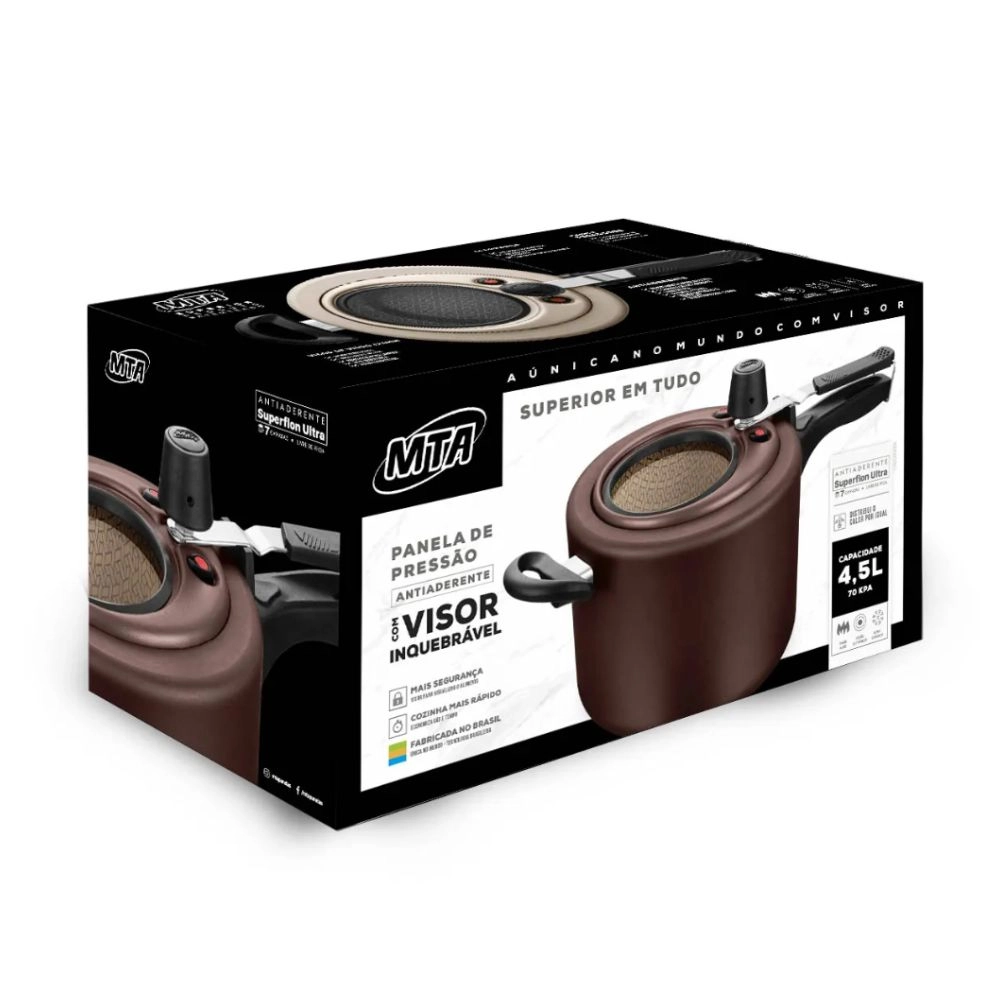 Panela de Pressao Cor Chocolate Fechamentointerno com Visor de Vidro Grande N.20 /3,0L - de Aluminio Panela de Pressao Cor Chocolate Fechamentointerno com Visor de Vidro Grande N.20 /3,0L - de Aluminio