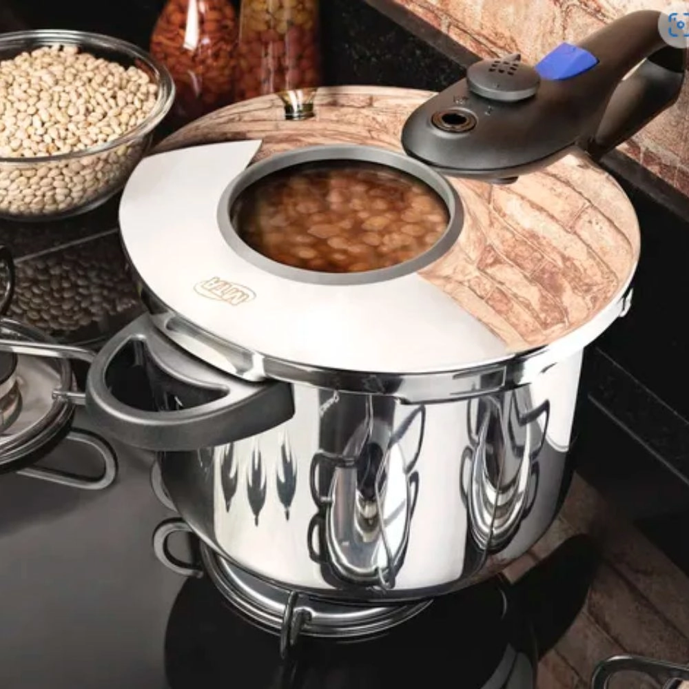 Panela de Pressao Inox com Visor de Vidro Mta N.22 / 6,0L Fundo Triplo para Inducao