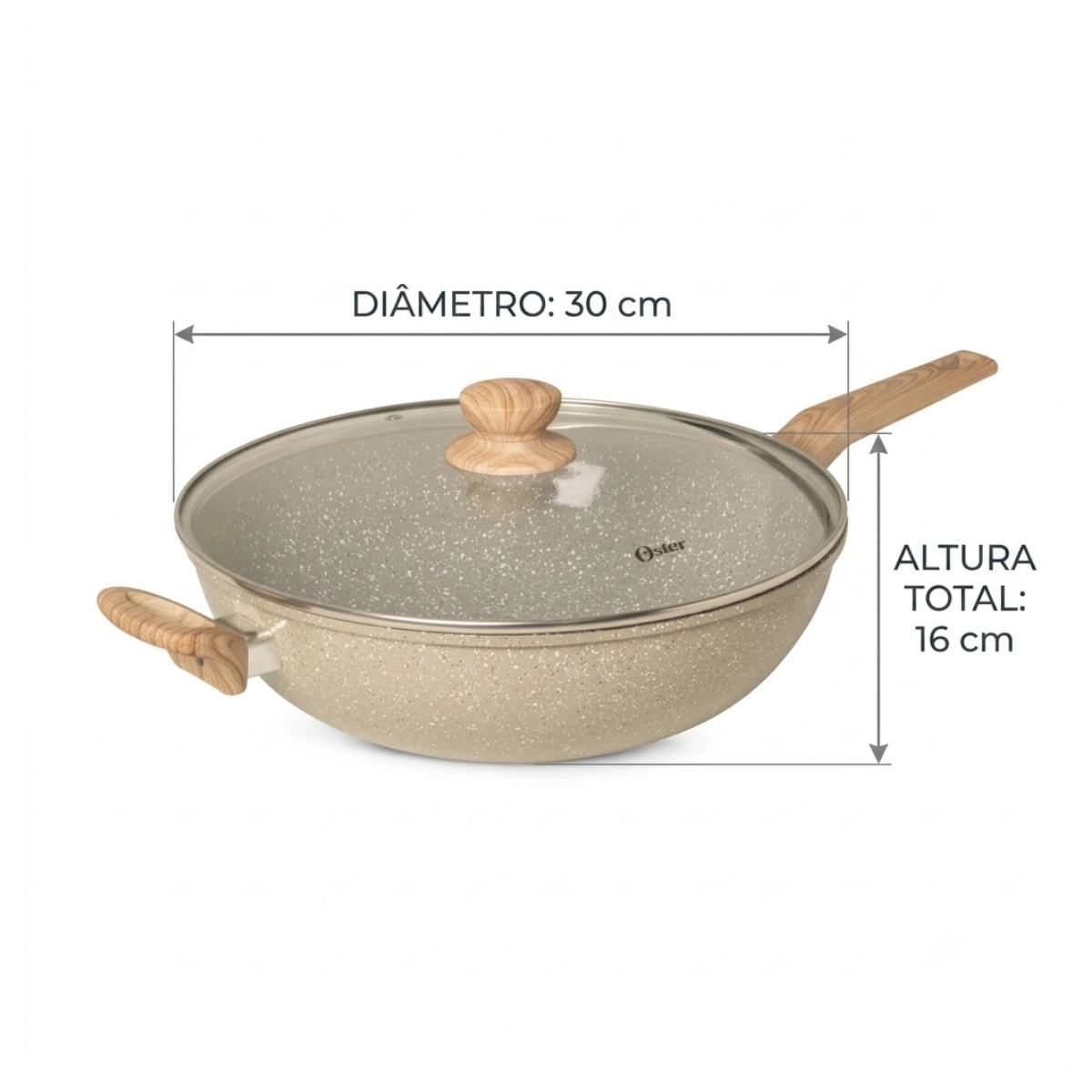 PANELA WOK CERAMIC MARBLE EM ALUMÍNIO 31,5CM CINZA DUST OSTER