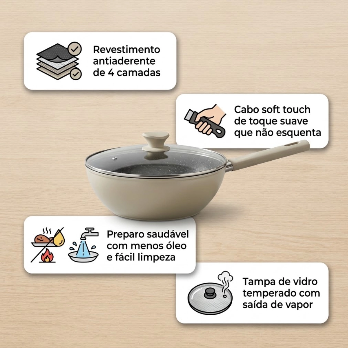 PANELA WOK COLORSTONE INTENSE 28 CM ANTIADERENTE TAMPA DE VIDRIO FENDI PANELA WOK COLORSTONE INTENSE 28 CM ANTIADERENTE TAMPA DE VIDRIO FENDI