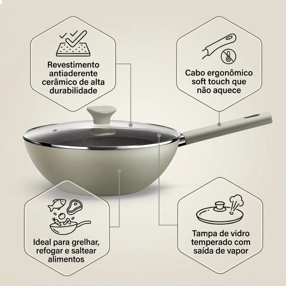 PANELA WOK COLORSTONE INTENSE 28 CM ANTIADERENTE TAMPA DE VIDRIO FENDI PANELA WOK COLORSTONE INTENSE 28 CM ANTIADERENTE TAMPA DE VIDRIO FENDI