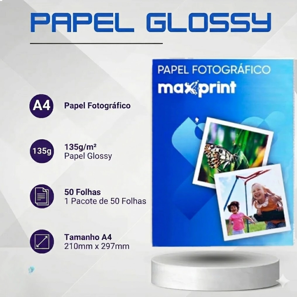 PAPEL FOTOGRAFICO GLOSSY ADESIVO MAXPRINT A4 135GSM COM 50 FOLHAS PAPEL FOTOGRAFICO GLOSSY ADESIVO MAXPRINT A4 135GSM COM 50 FOLHAS