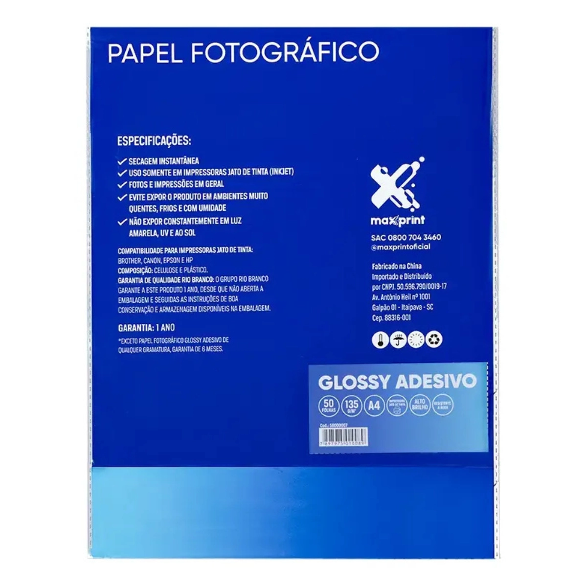 PAPEL FOTOGRAFICO GLOSSY MAXPRINT A4 135GSM COM 50 FOLHAS