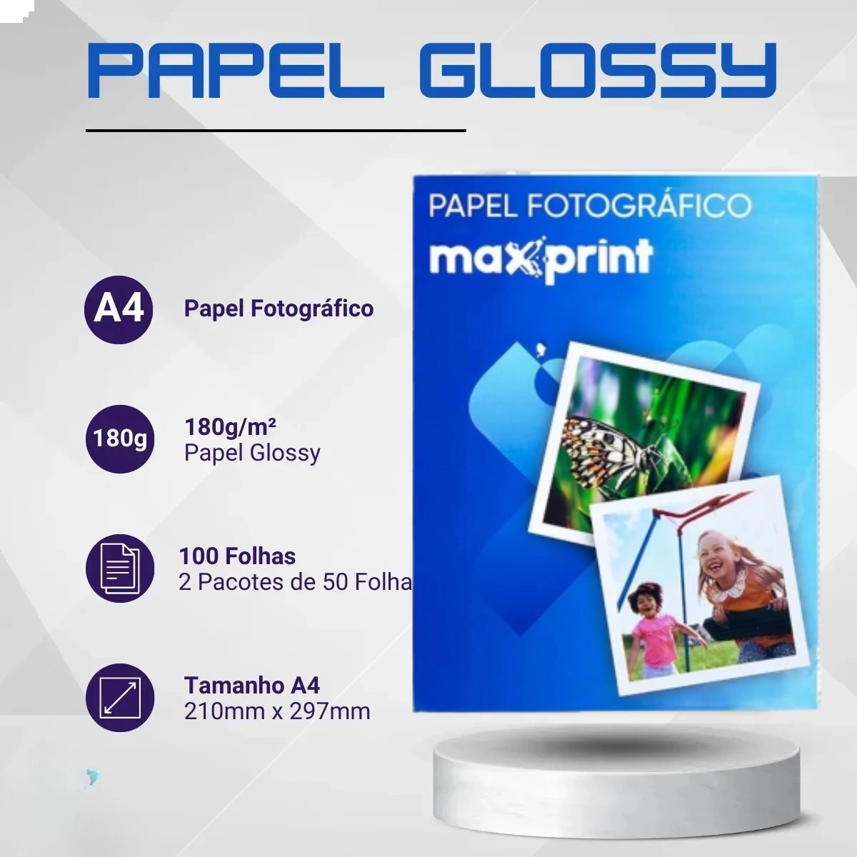PAPEL FOTOGRAFICO GLOSSY MAXPRINT A4 180GSM 50 FOLHAS