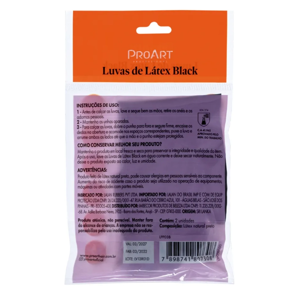Par de Luvas de Látex Preta G - Proart