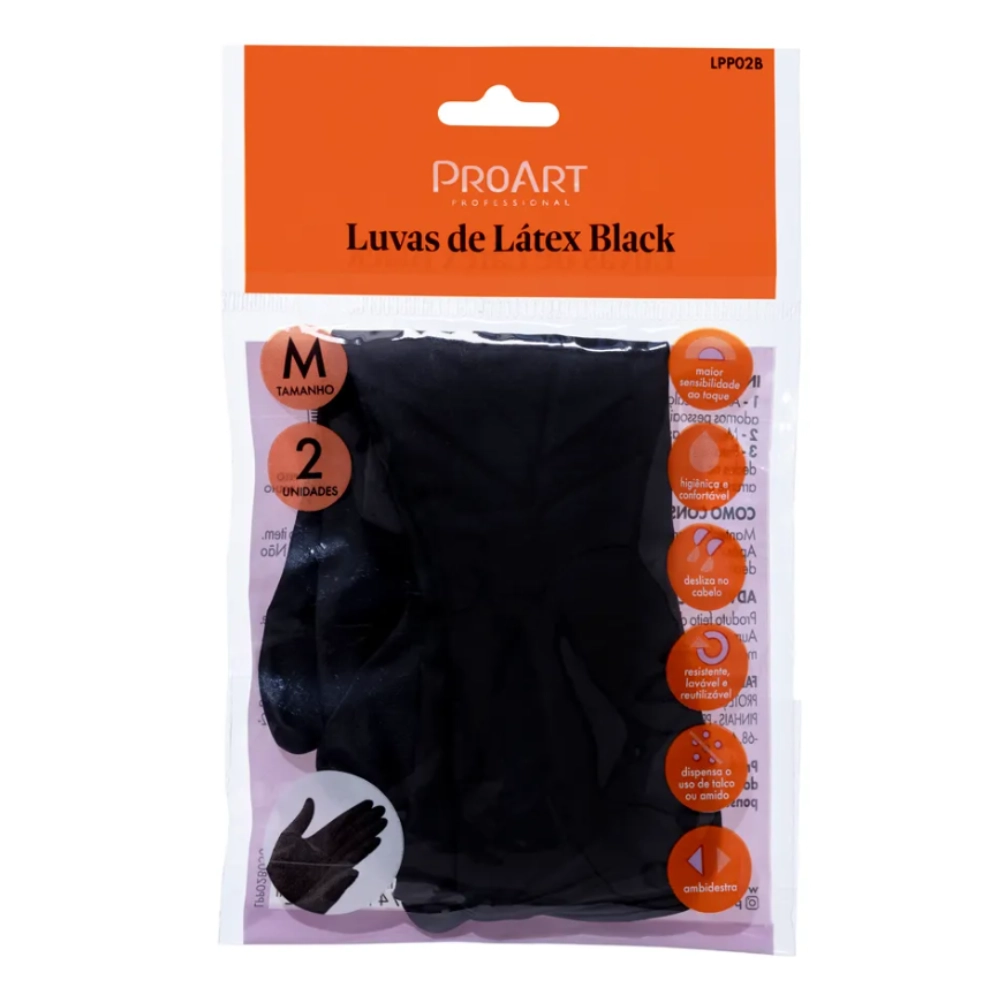 Par de Luvas de Látex Preta M - Proart