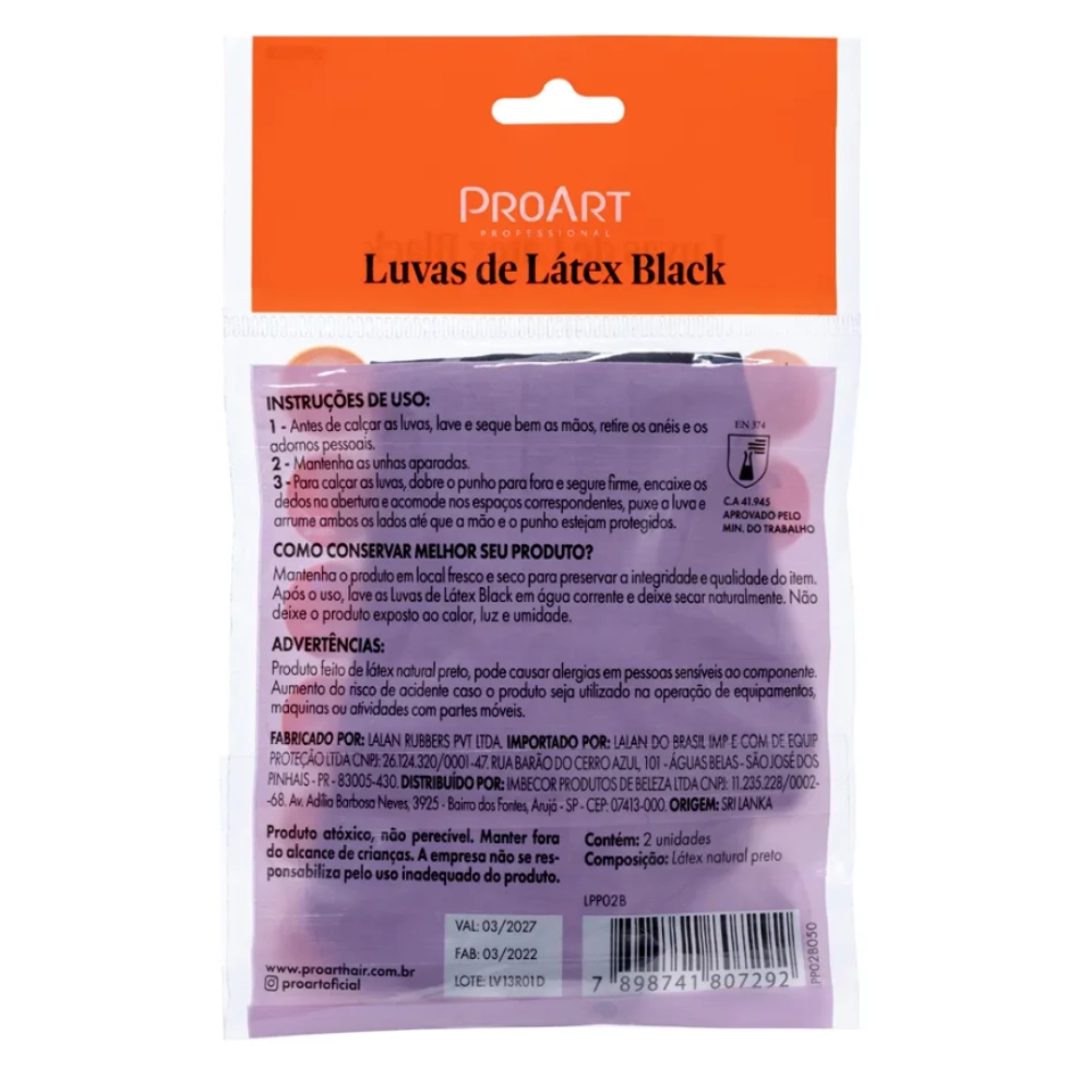 Par de Luvas de Látex Preta M - Proart
