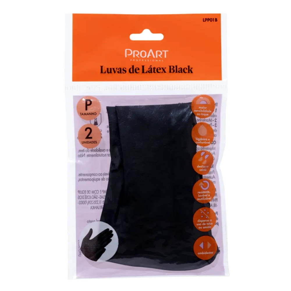 Par de Luvas de Látex Preta P - Proart