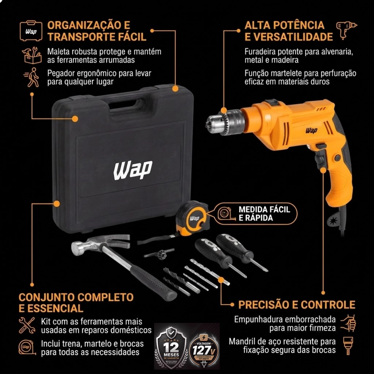 PARAFUSADEIRA E FURADEIRA DE IMPACTO WAP 3/8" 700K10 W2 127V PARAFUSADEIRA E FURADEIRA DE IMPACTO WAP 3/8" 700K10 W2 127V