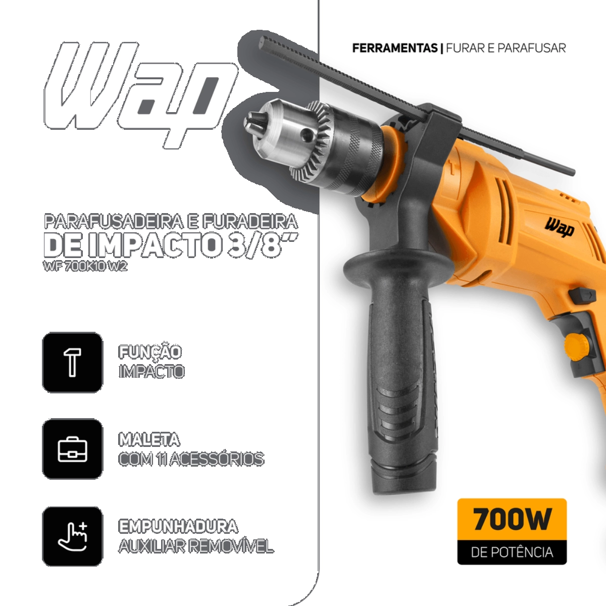 PARAFUSADEIRA E FURADEIRA DE IMPACTO WAP 3/8" 700K10 W2 127V PARAFUSADEIRA E FURADEIRA DE IMPACTO WAP 3/8" 700K10 W2 127V