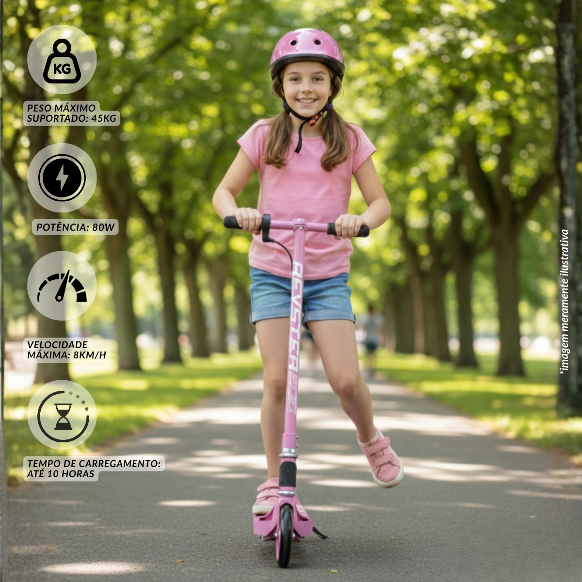 PATINETE ELETRICO INFANTIL 80W ROSA IMPORTWAY BW449RS