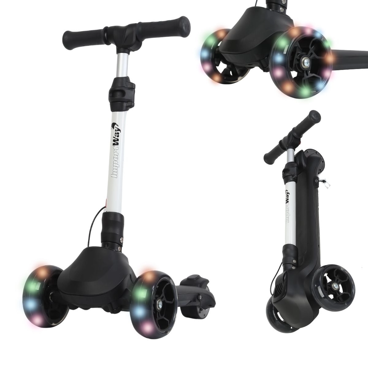 PATINETE ELETRICO INFANTIL LED 3 RODAS 130W ATE 59KG PRETO