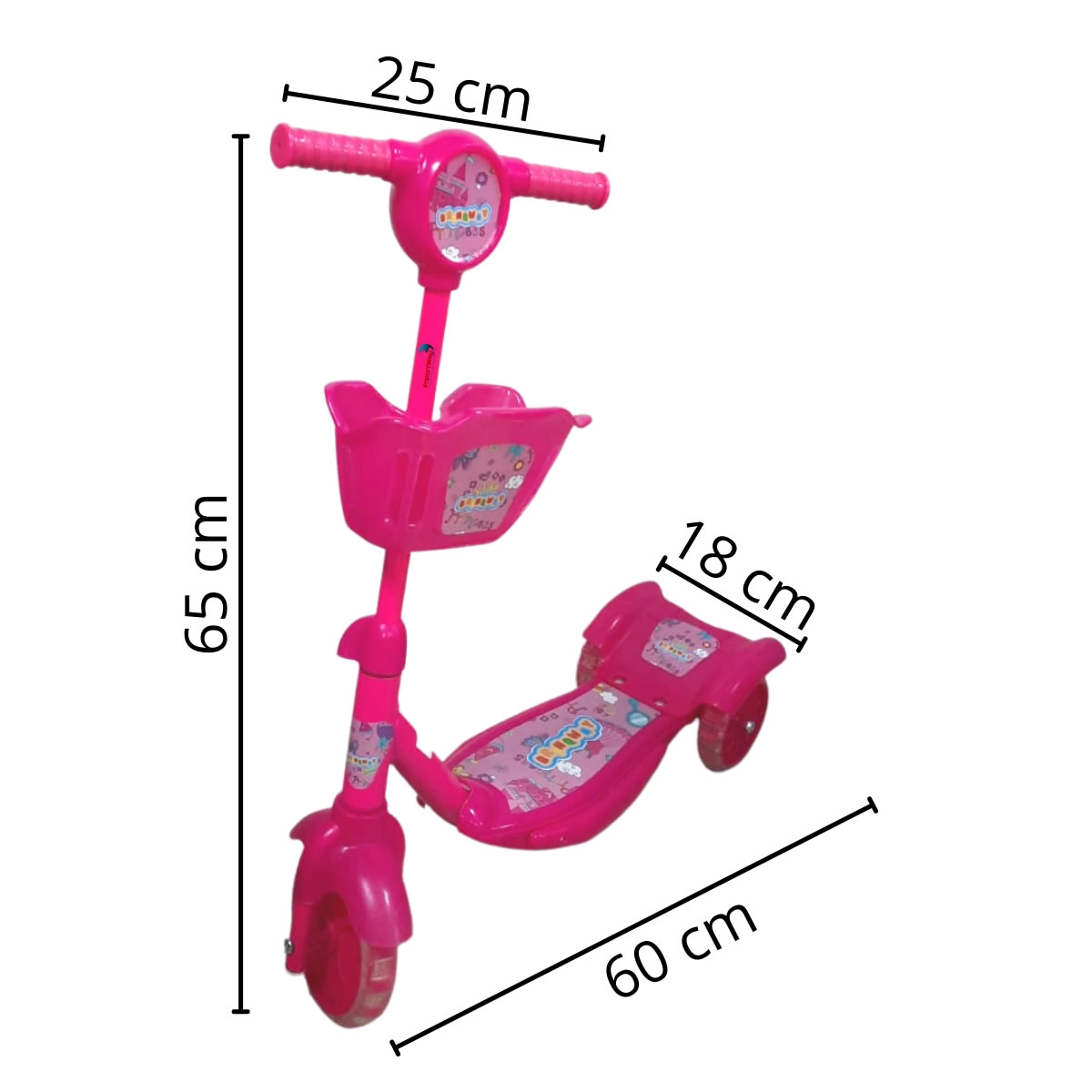 PATINETE INFANTIL 3 RODAS COM CESTA IMPORTWAY - ROSA