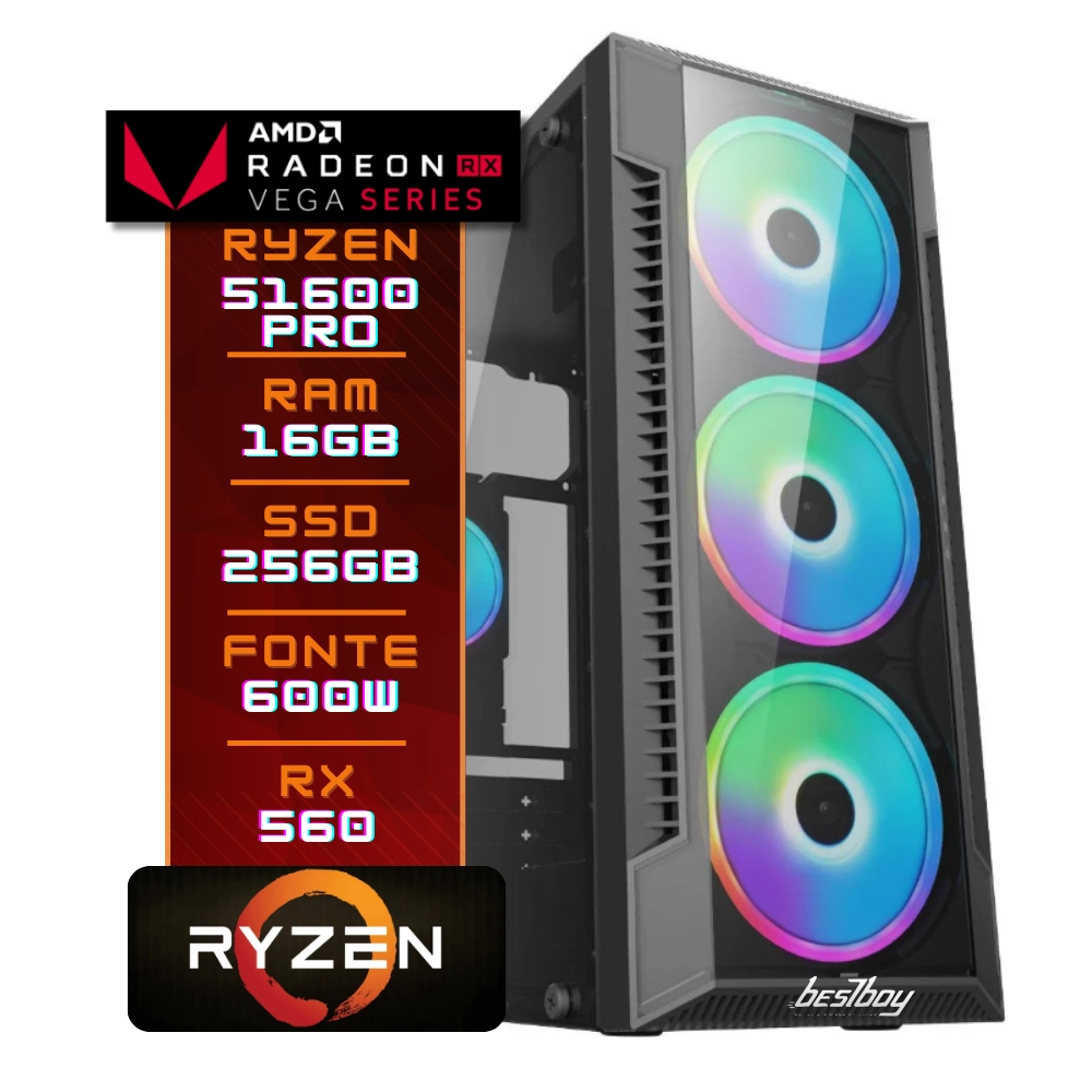 PC Gamer Completo Ryzen 5 + RX 560 4GB + 16GB RAM  Ideal para Jogos - BestBoy