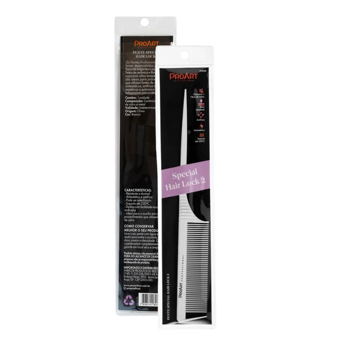 PENTE CAPILAR SPECIAL HAIR LOCK 2 CERAMICA CABO METAL PROART BRANCO