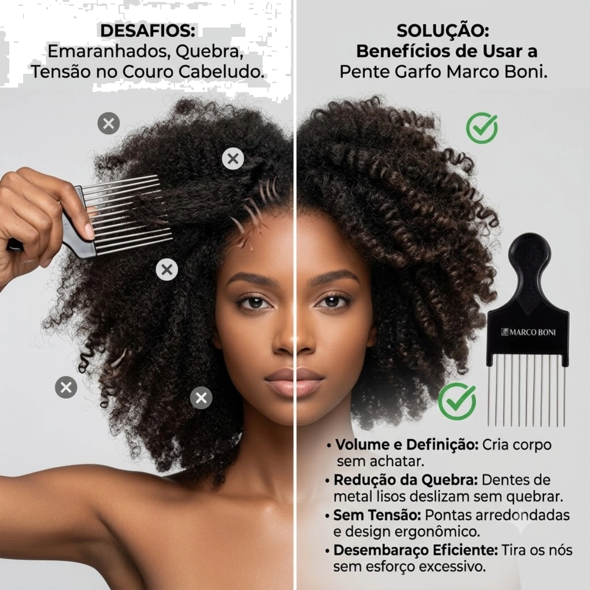 PENTE GARFO DENTES METAL CABELOS AFRO MARCO BONI PENTE GARFO DENTES METAL CABELOS AFRO MARCO BONI