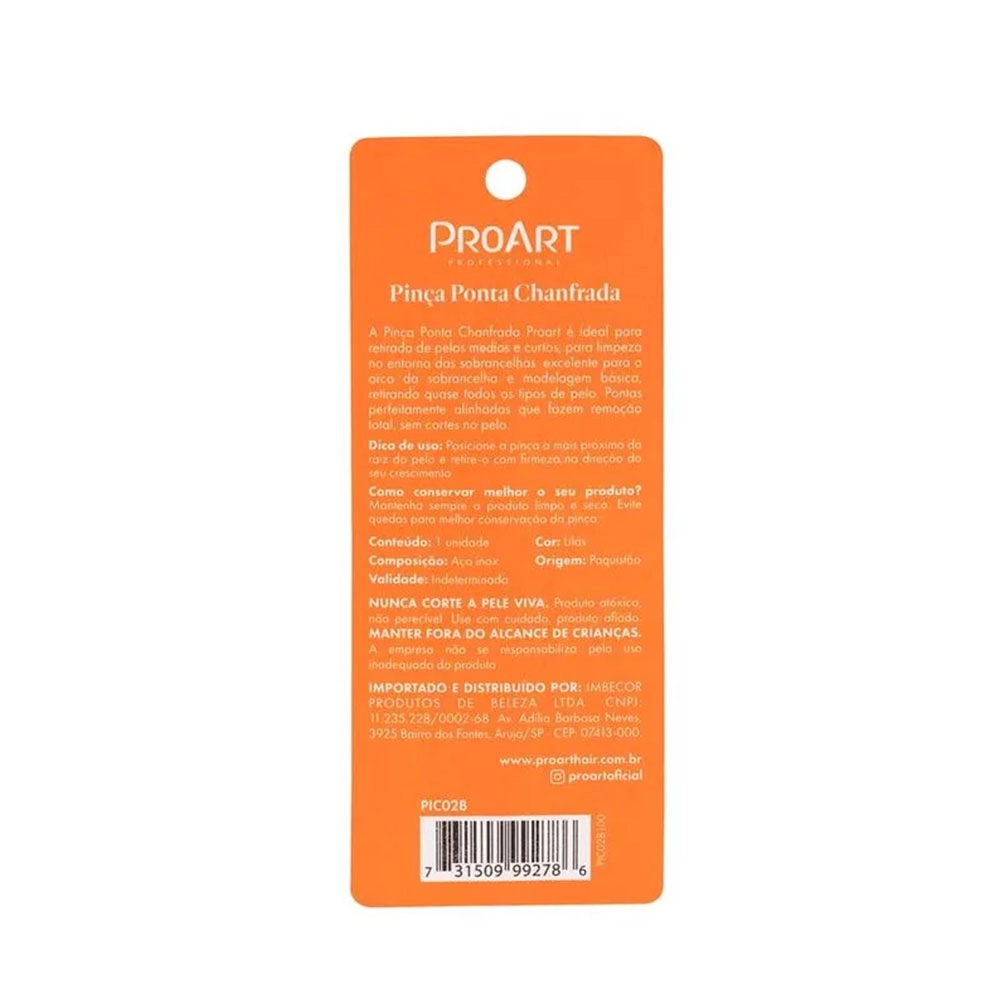 PINÇA DE SOBRANCELHA AÇO INOX PONTA CHANFRADA LILÁS - PROART