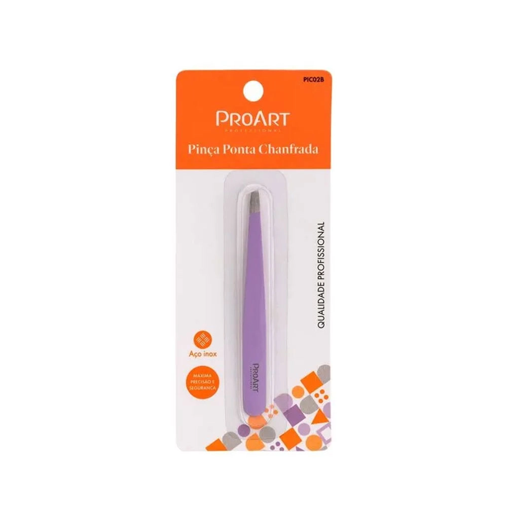 PINÇA DE SOBRANCELHA AÇO INOX PONTA CHANFRADA LILÁS - PROART