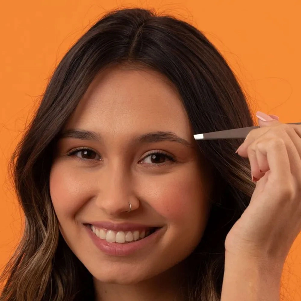 PINÇA DE SOBRANCELHA AÇO INOX  PONTA CHANFRADA PRATA - PROART