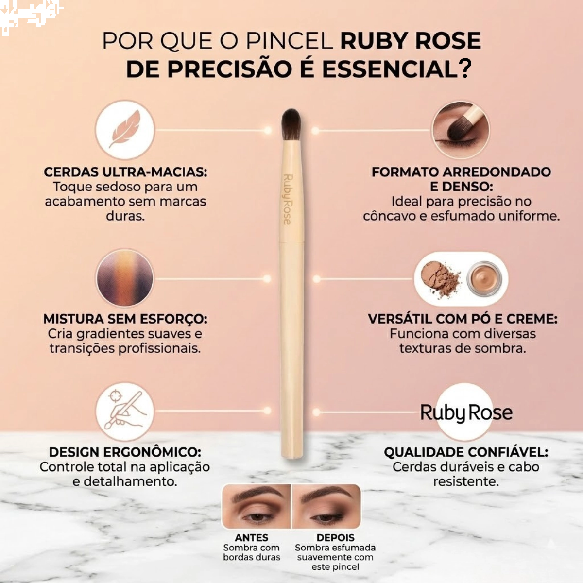 PINCEL DE MAQUIAGEM OLHOS PRECISÃO HBGE5 RUBY ROSE GLASS