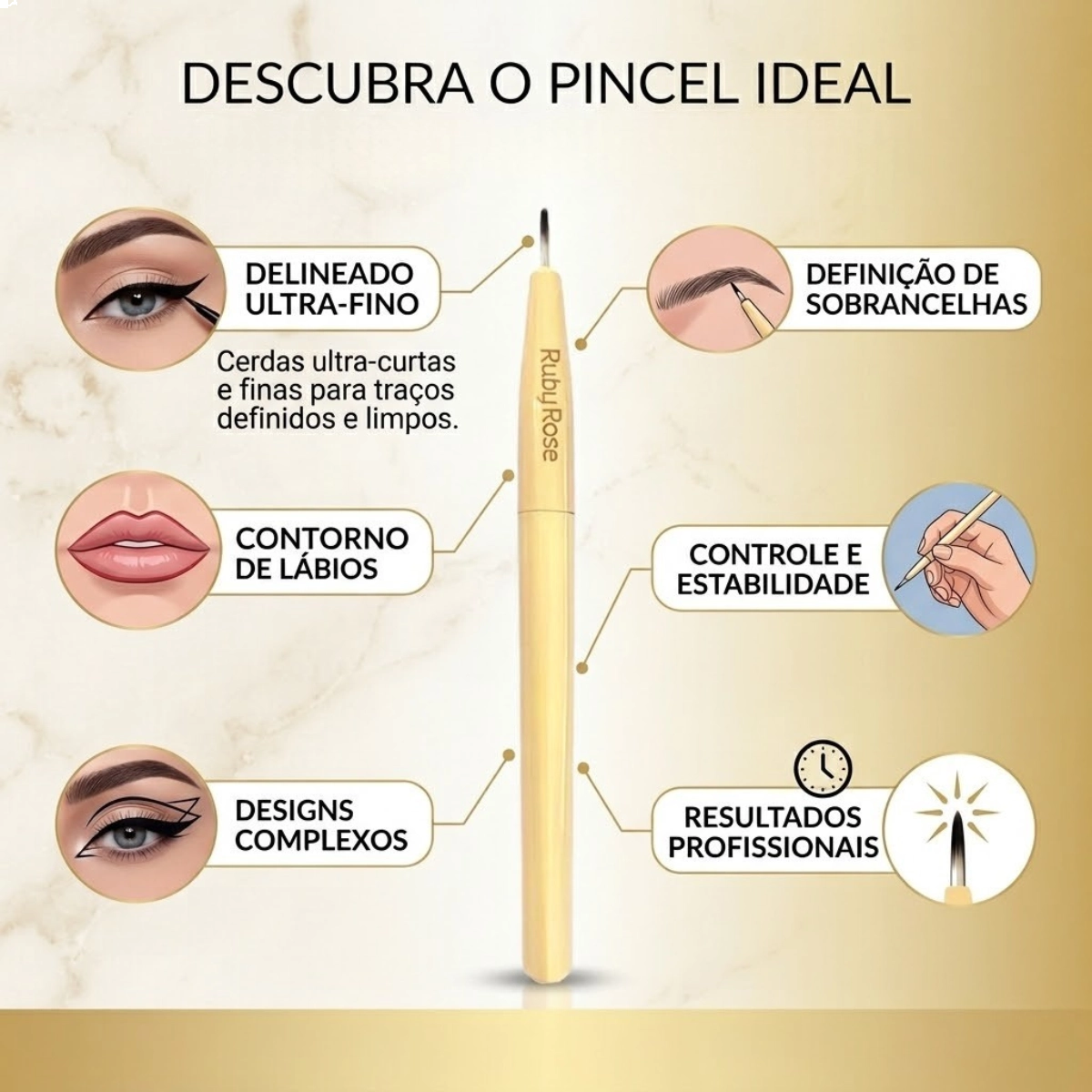 PINCEL PARA DELINEAR GLASS HBGE6 RUBY ROSE FINO E PRECISO